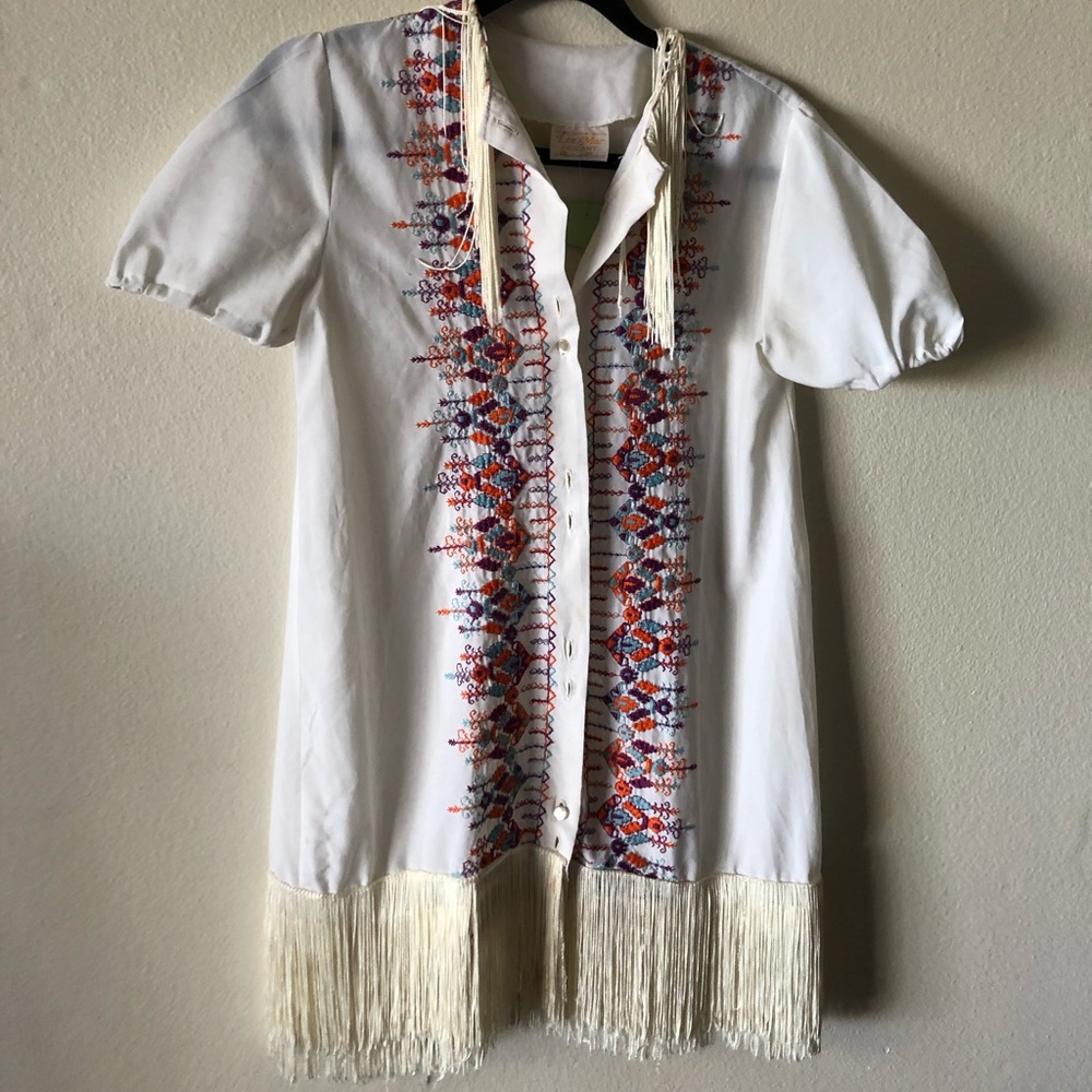 Vintage fringe embroidered blouse / dress